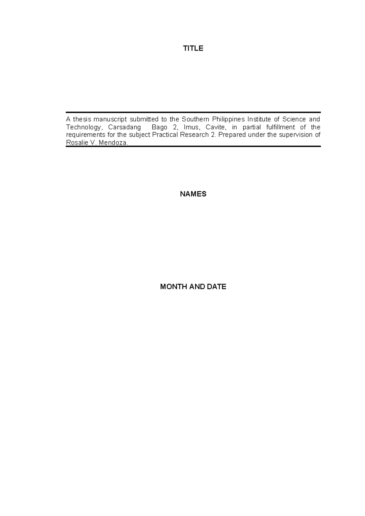 PR2 - Thesis Manuscript Template for Practical Research 2 - Studocu