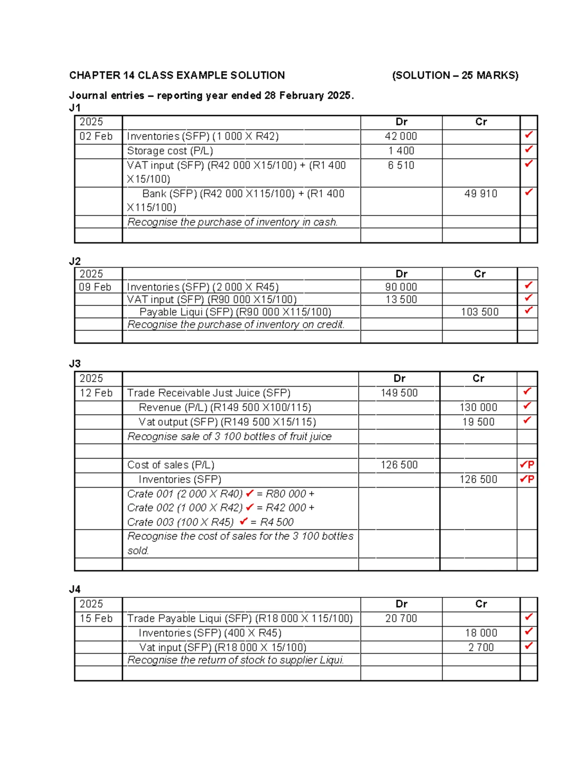 CHAPTER 14 CLASS EXAMPLE: Fruity Juicy (Pty) Ltd Case Study - Studocu