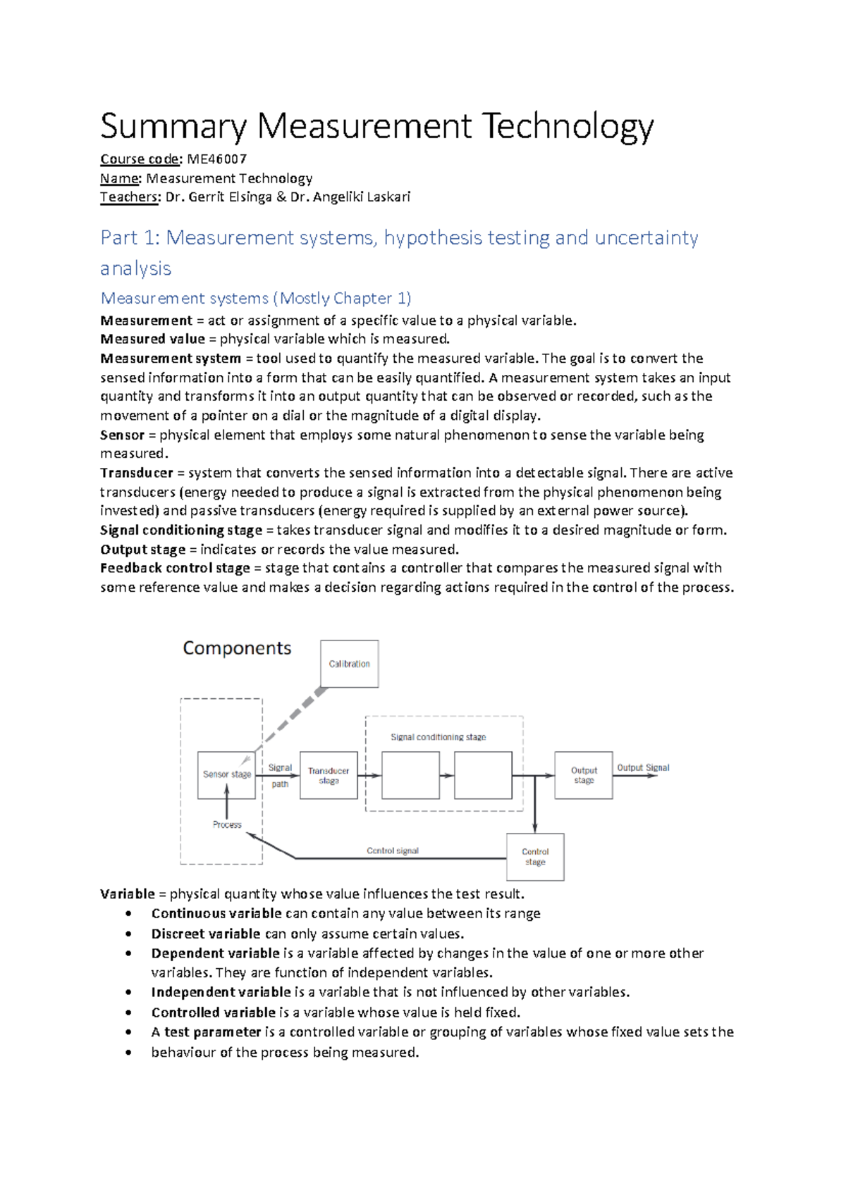 Summary of Measurement Technology - ME Course Lectures and Key Concepts ...