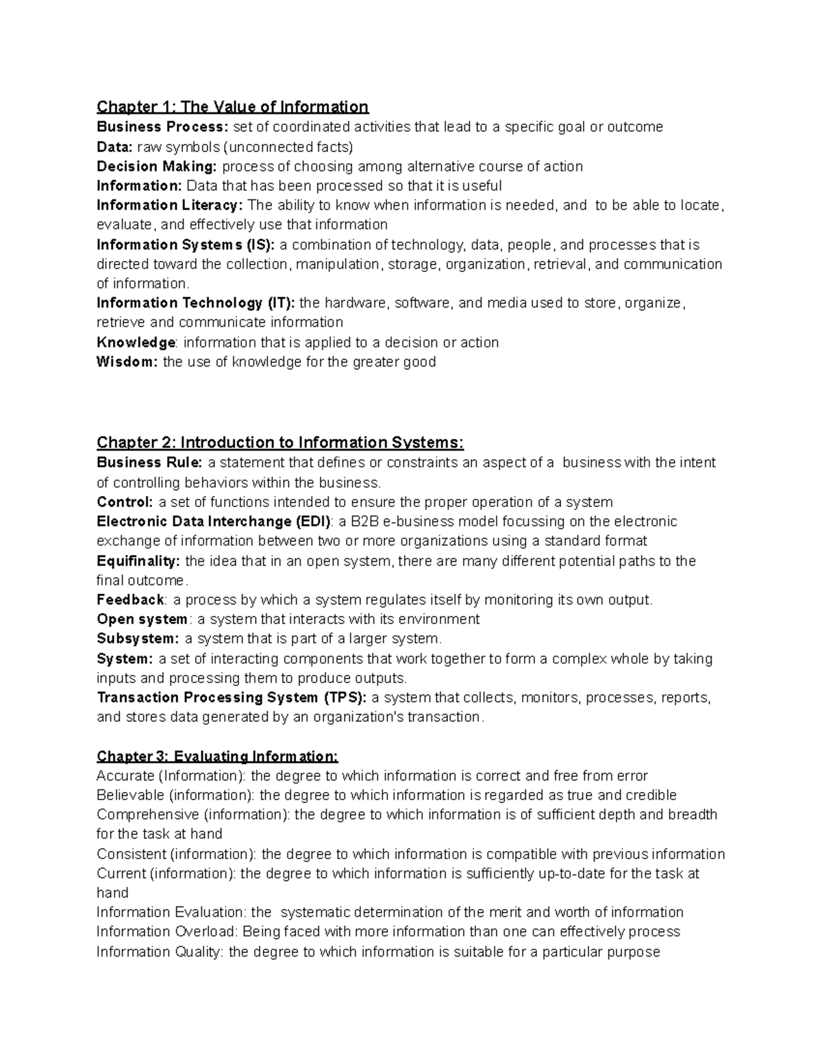 MIS Textbook Notes: Chapters 1-3 Overview and Key Concepts - Studocu