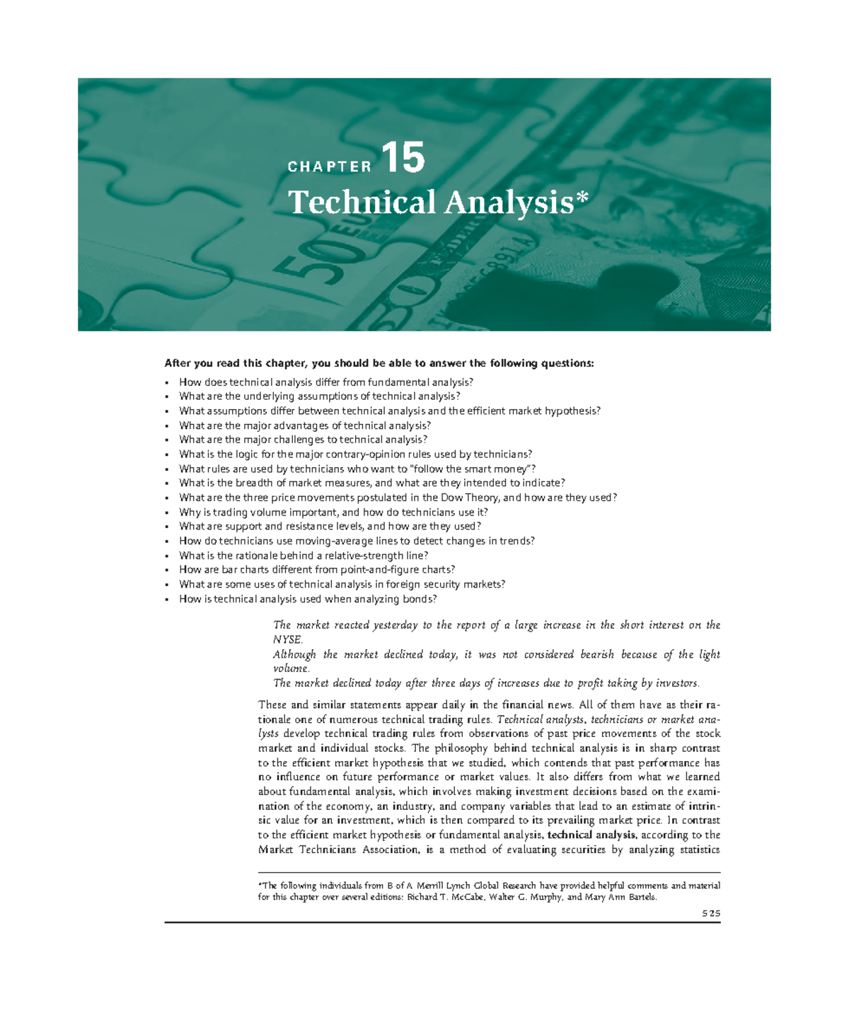 Technical analysis - Lecture notes - C H A P T E R 15 Technical ...