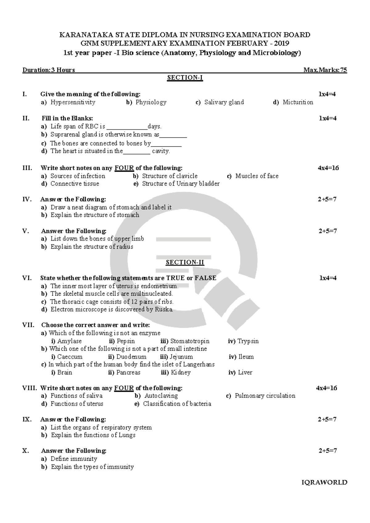 GNM Nursing 1st Year Bio-Science Exam Papers (Anatomy, Physiology, Microbiology) - Document Preview