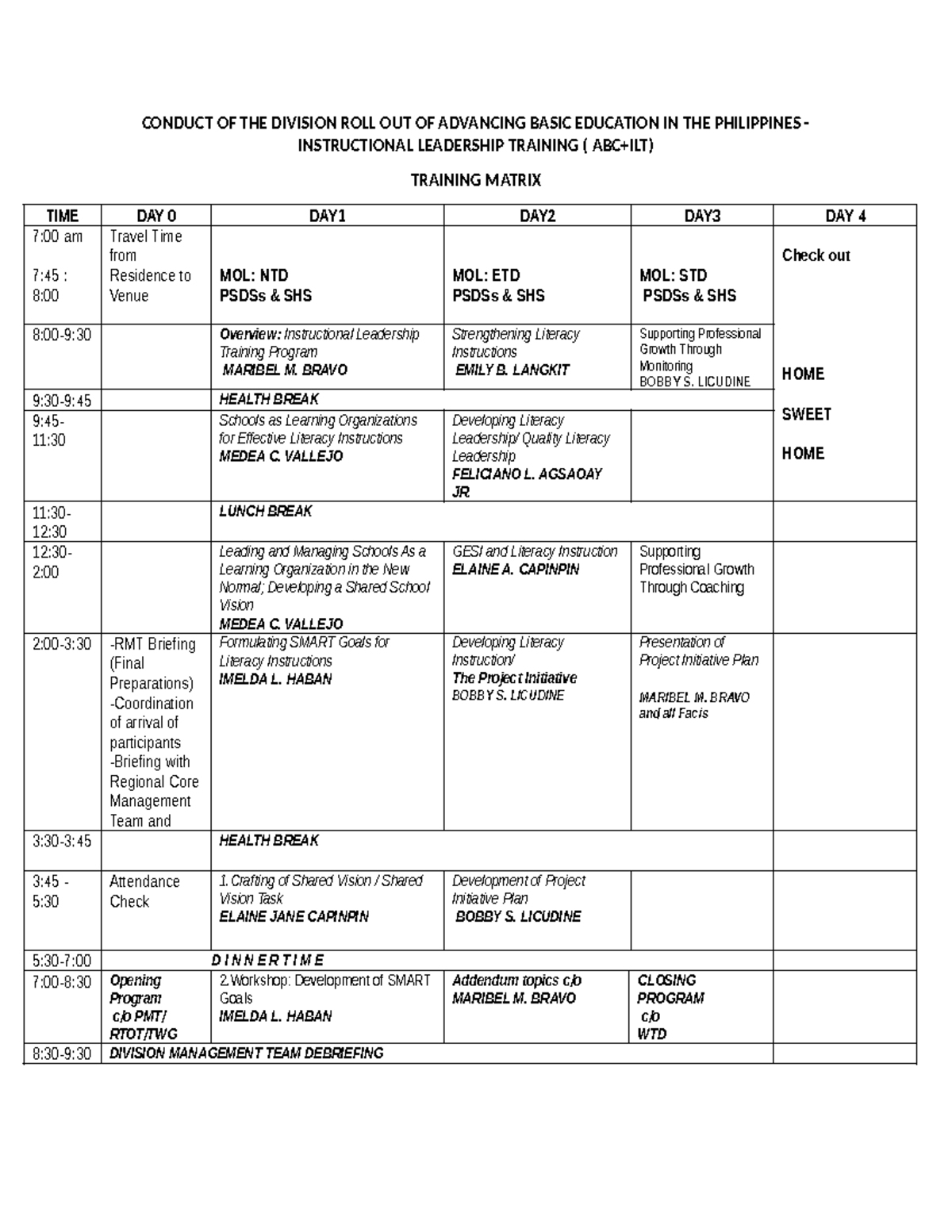 Training Matrix for Instructional Leadership - Final Document - Studocu