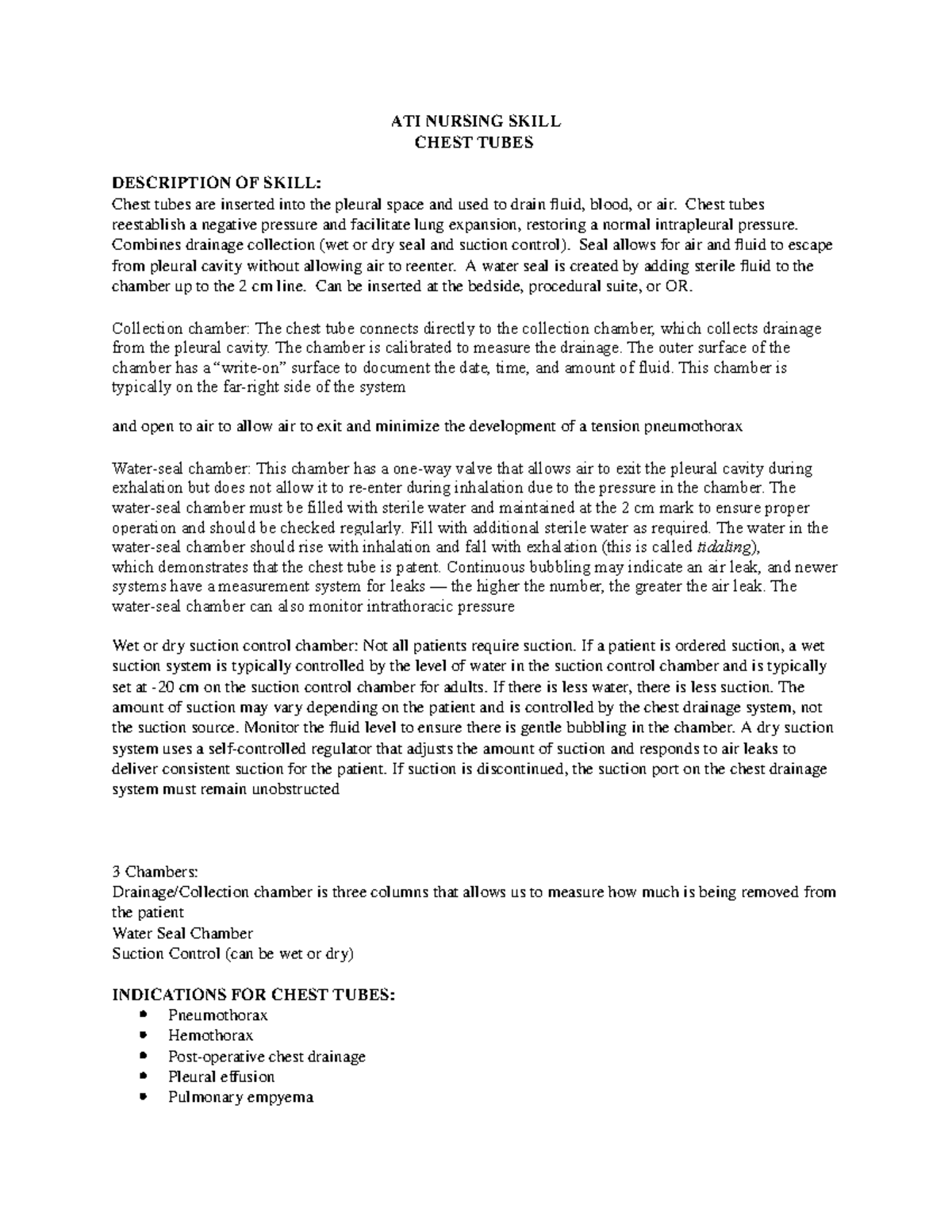 Chest Tube Descriptions and Care - ATI Nursing Skill - ATINURSI NG SKI ...
