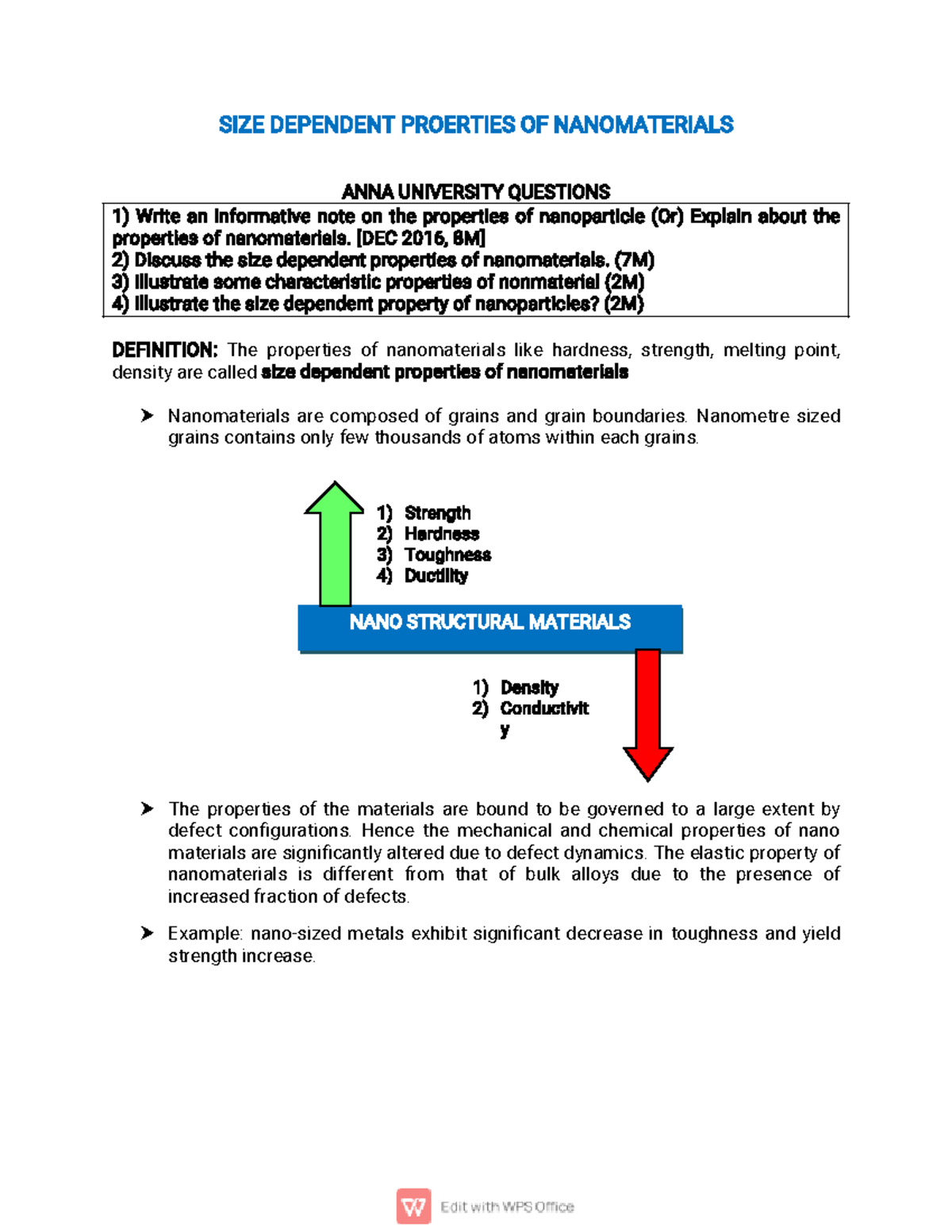 2.3 SIZE Dependent Properties of Nanomaterials - ANNA UNIVERSITY Notes ...