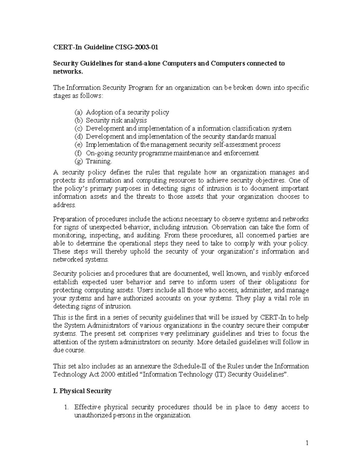 Security guidelines for Computer Networks - CERT-In Guideline CISG-2003 ...