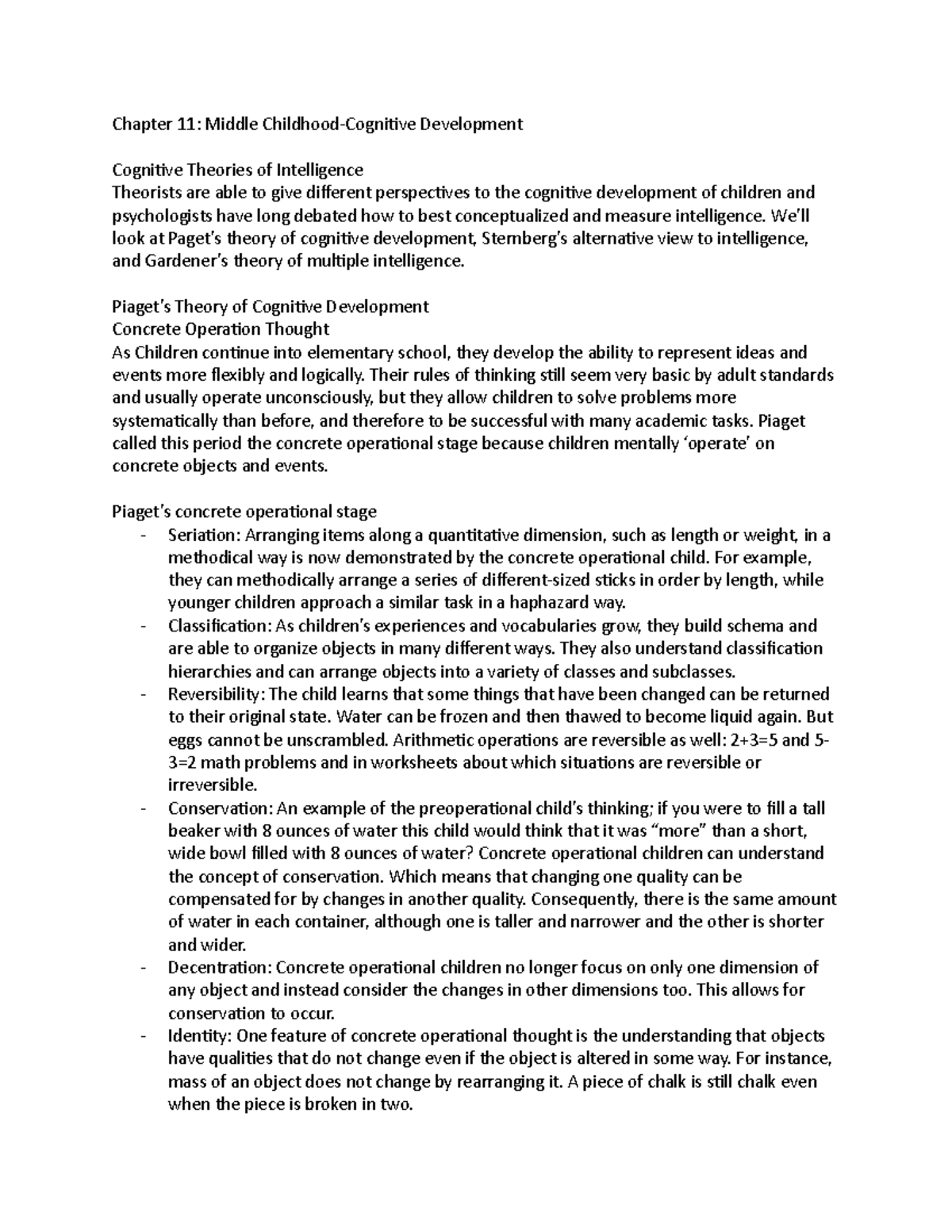 Chapter 11: Cognitive Development in Middle Childhood (PSY 201) - Studocu