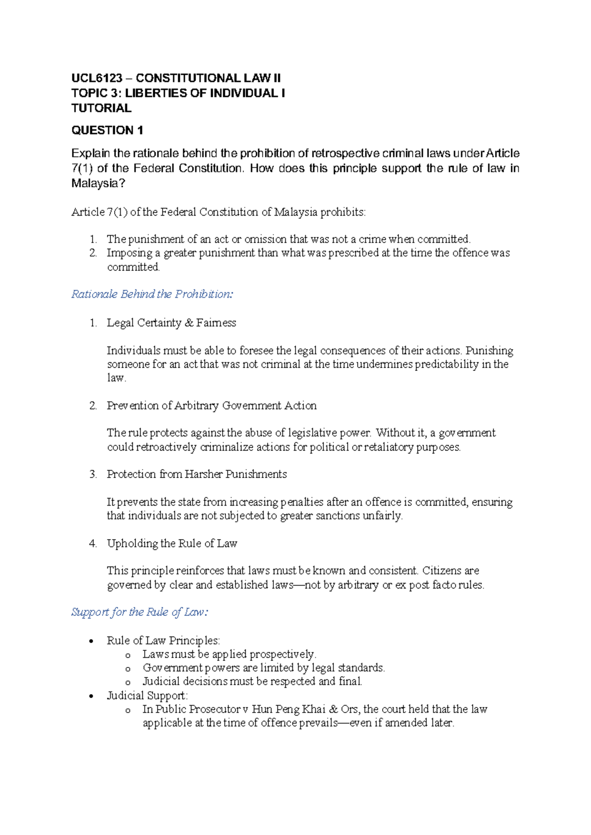 UCL6123 Constitutional Law II: Topic 3 - Individual Liberties Analysis ...