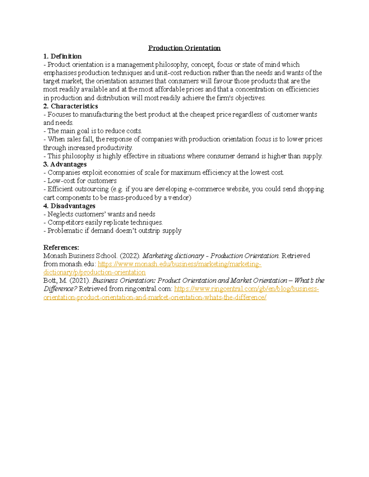 Production Orientation - **Production Orientation Definition** Product ...