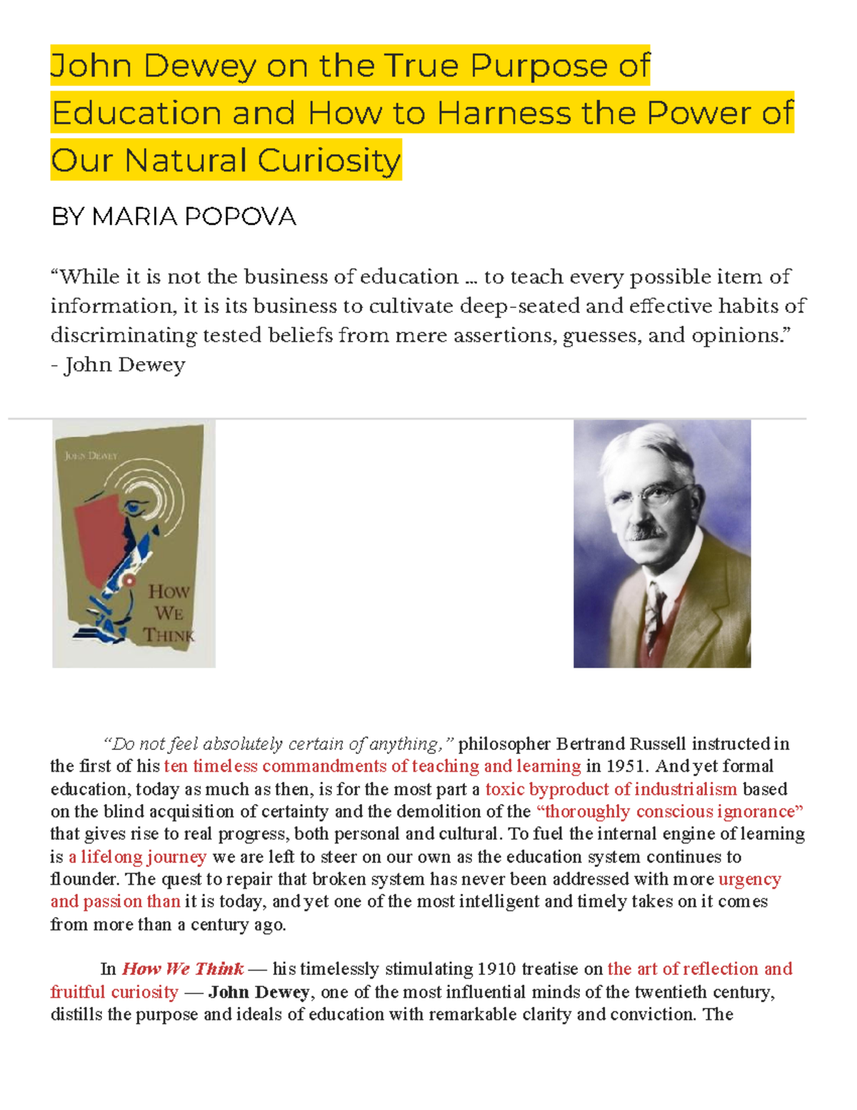 John Dewey's Educational Philosophy: Cultivating Critical Thinking ...