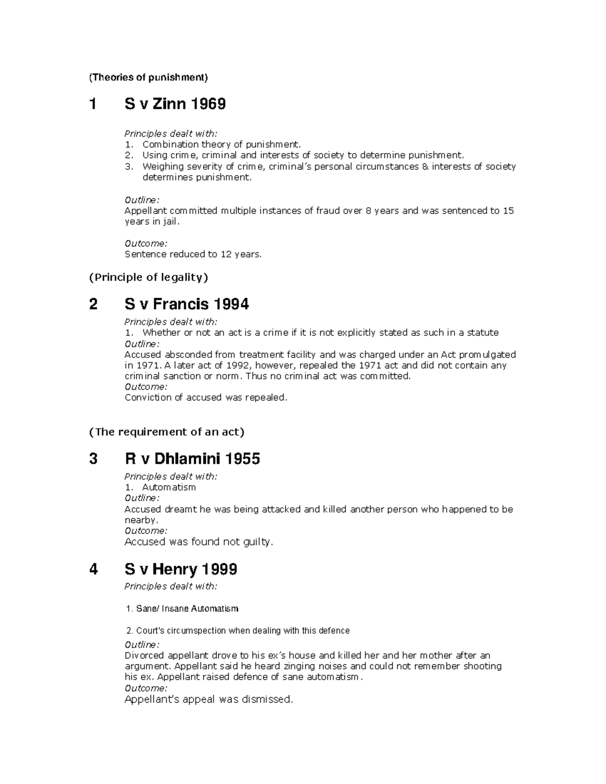 1623611074380 Overview of Key Cases in Criminal Law Principles - Studocu