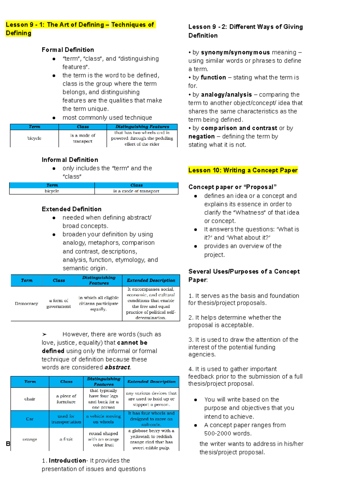 EAPP 101: Lesson 9-14 Review on Defining and Concept Papers - Studocu