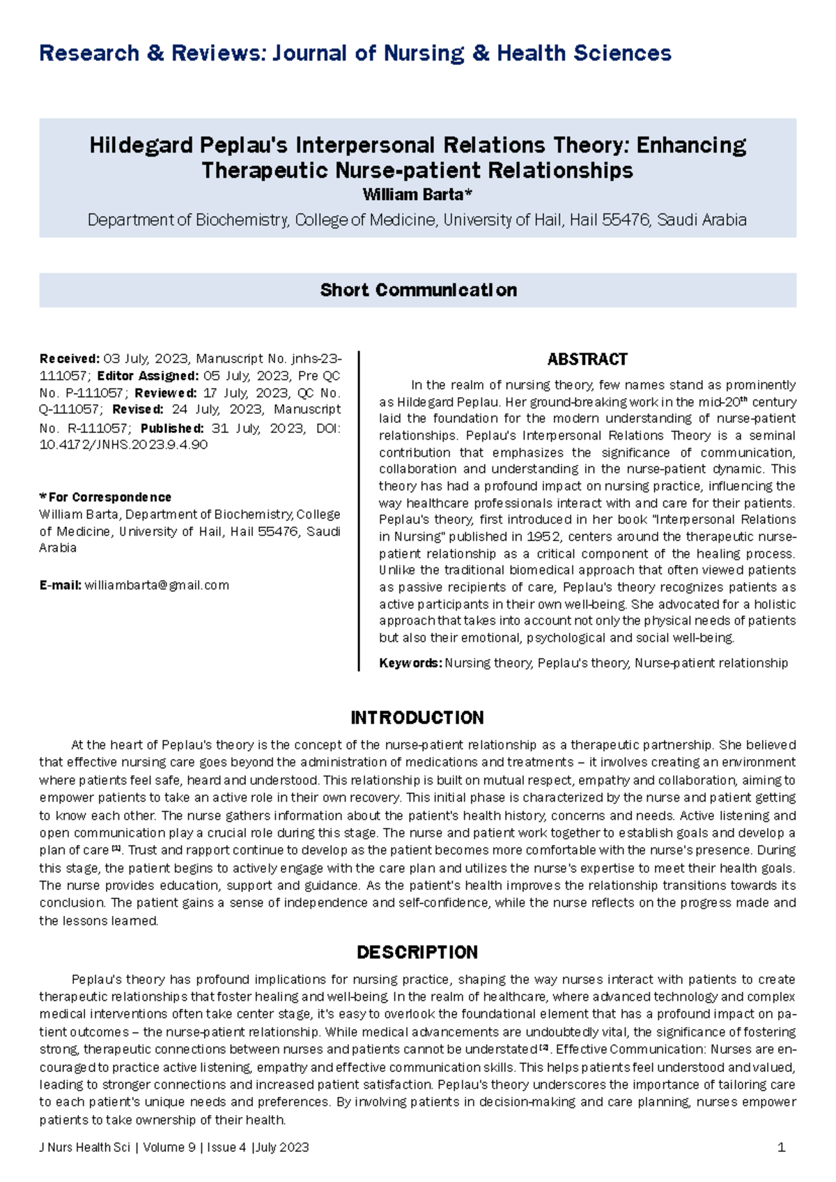 HSC 101: Hildegard Peplau's Interpersonal Relations Theory in Nursing ...
