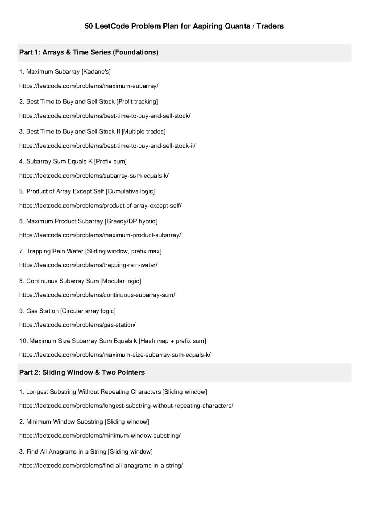 50 LeetCode Problem Plan for Aspiring Quants Traders: Arrays & Sliding ...