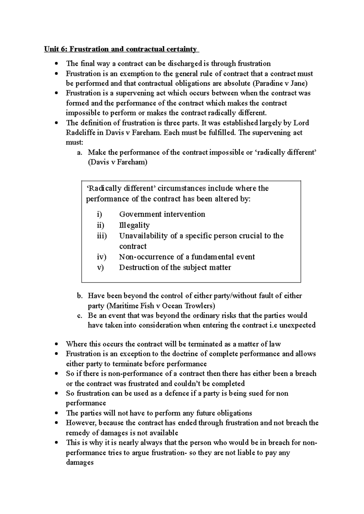 Unit 6: Understanding Frustration in Contract Law Concepts - Studocu