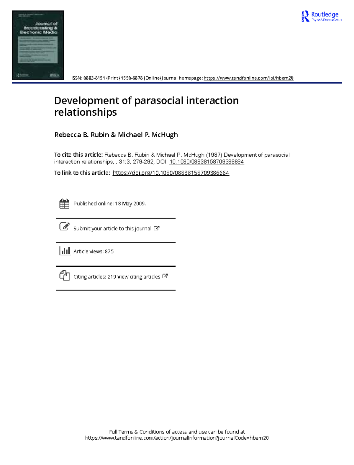 Development of Parasocial Interaction Relationships (COM 31:3) - Studocu