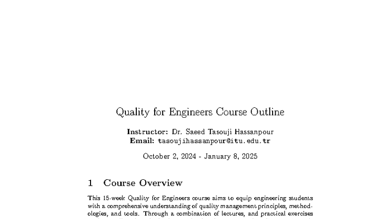 QFE Outline - Quality for Engineers Course Outline Instructor: Dr ...