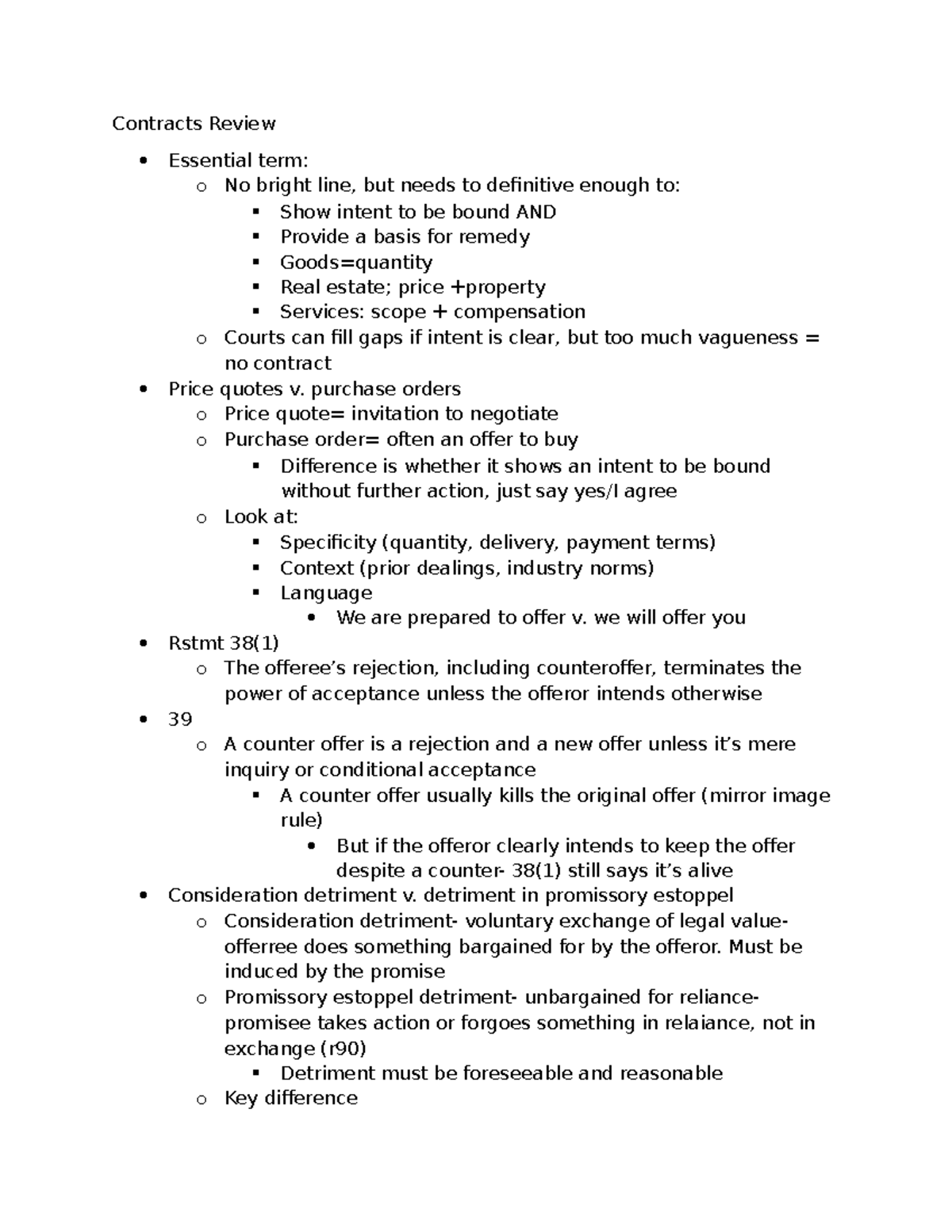 Contracts Review: Key Terms and Concepts for Exam [66] - Studocu
