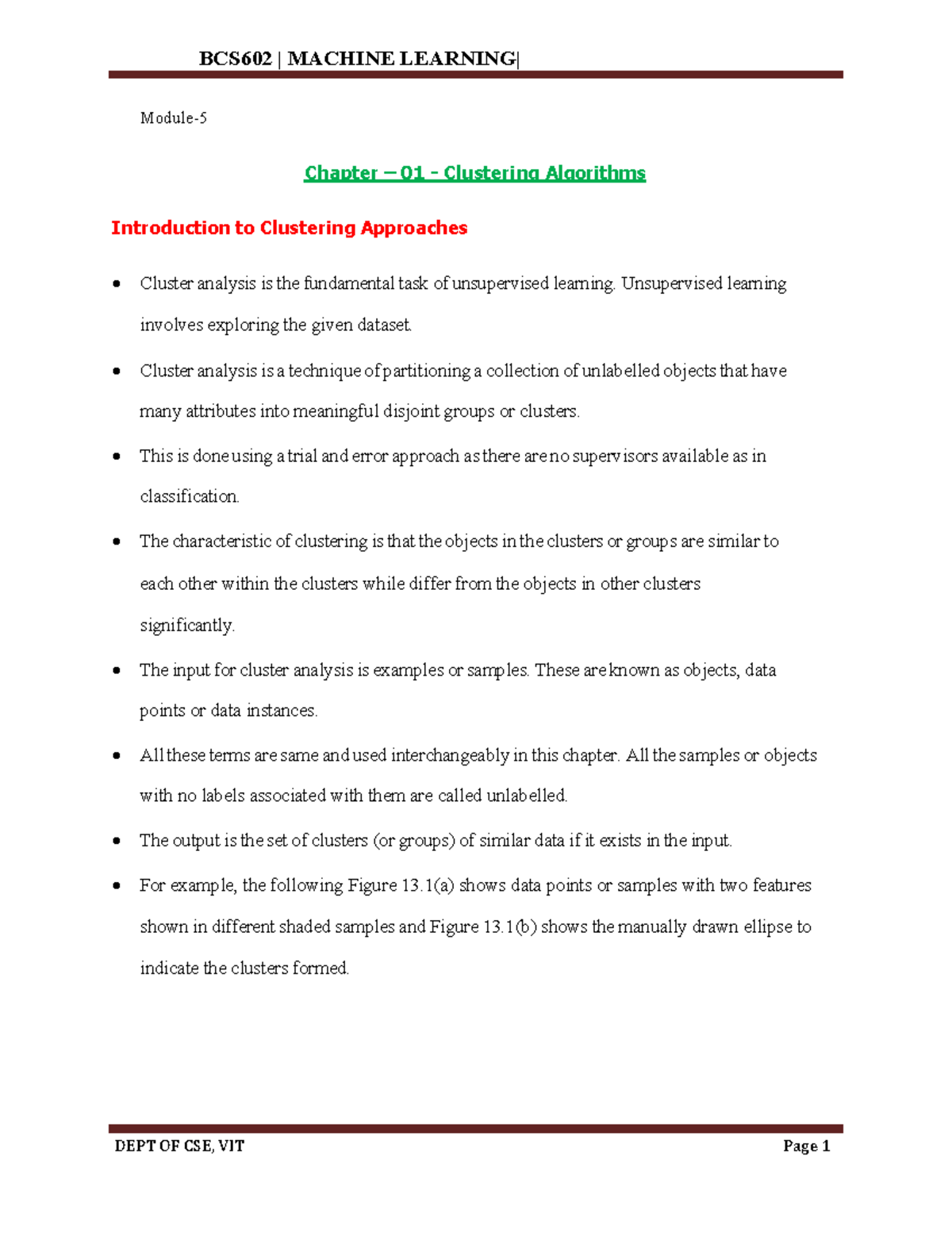 BCS602 MACHINE Chapter 01: Introduction to Clustering Algorithms - Studocu