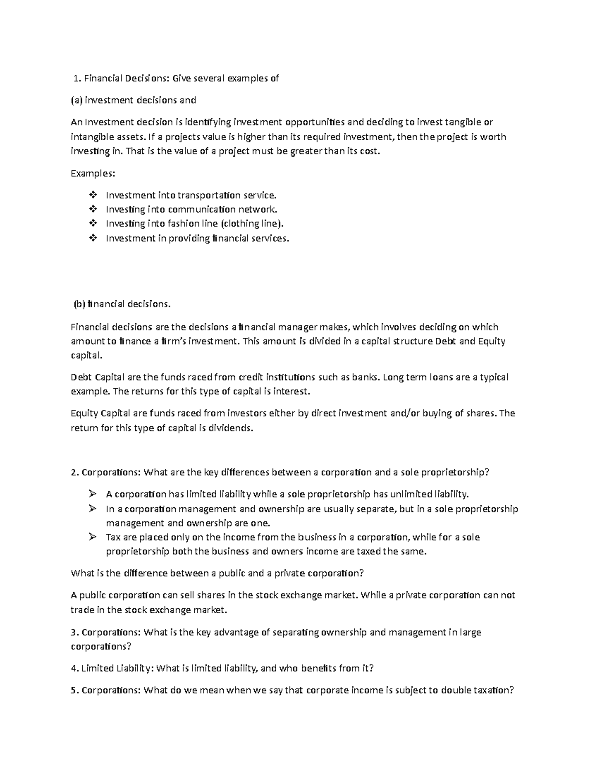 FIN 101 Midterm Exam Answers: Financial Decisions & Corporations - Studocu