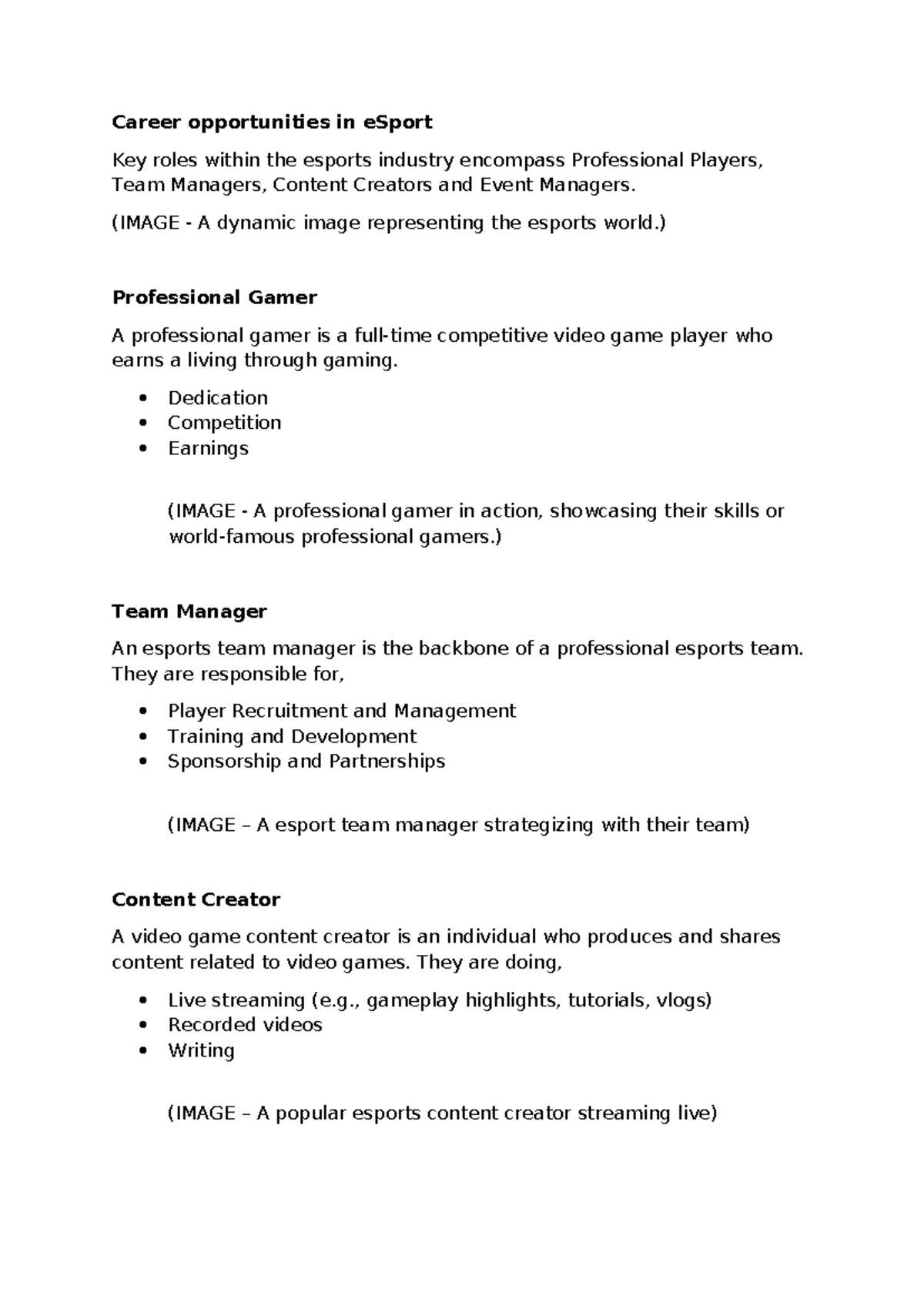 Career opportunities in e Sport - Career opportunities in eSport Key ...