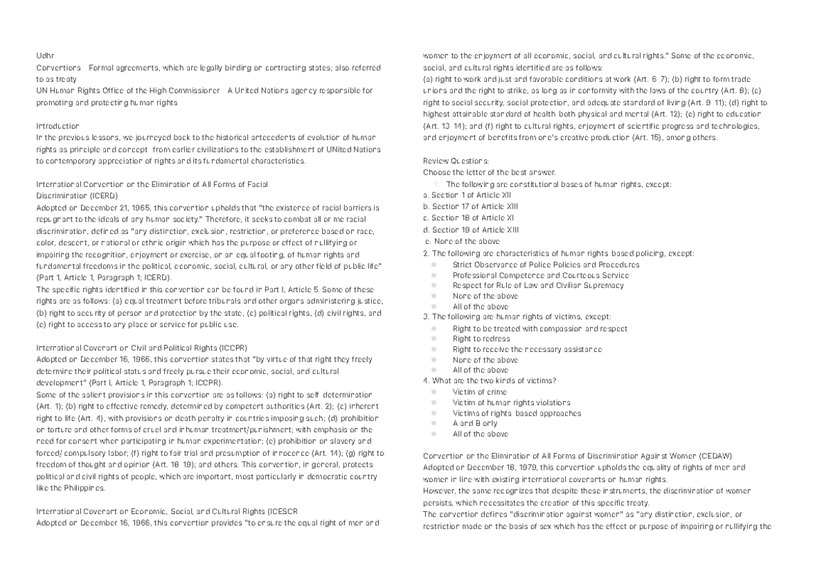 Human Rights UDHR - Udhr Conventions - Formal agreements, which are ...