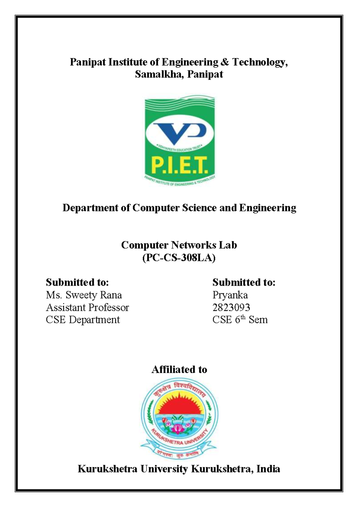 CSE 6th Sem Computer Networks Lab Practical Report by Pryanka - Studocu