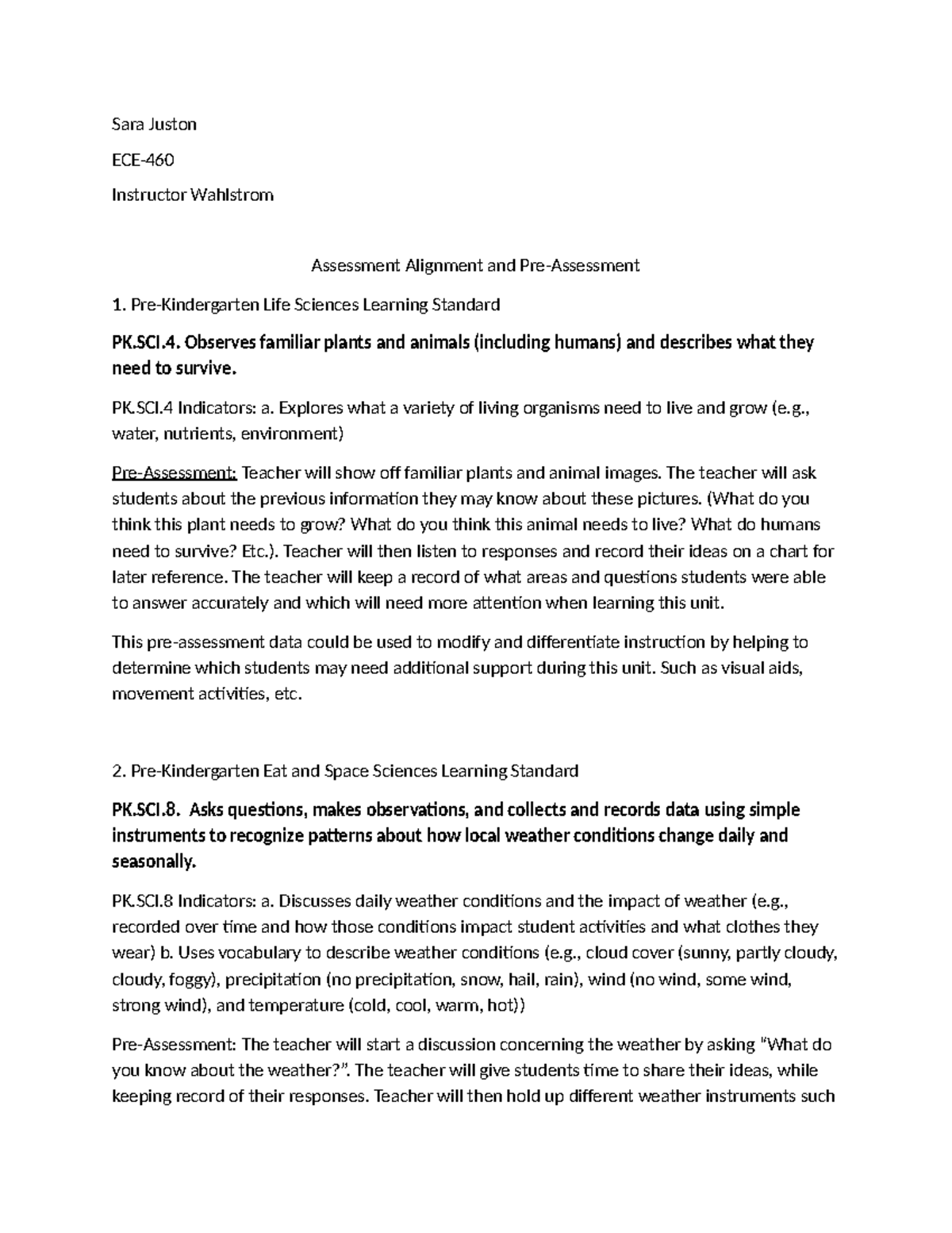 ECE-460 Assessment Alignment and Pre-Assessment - Sara Juston ECE ...