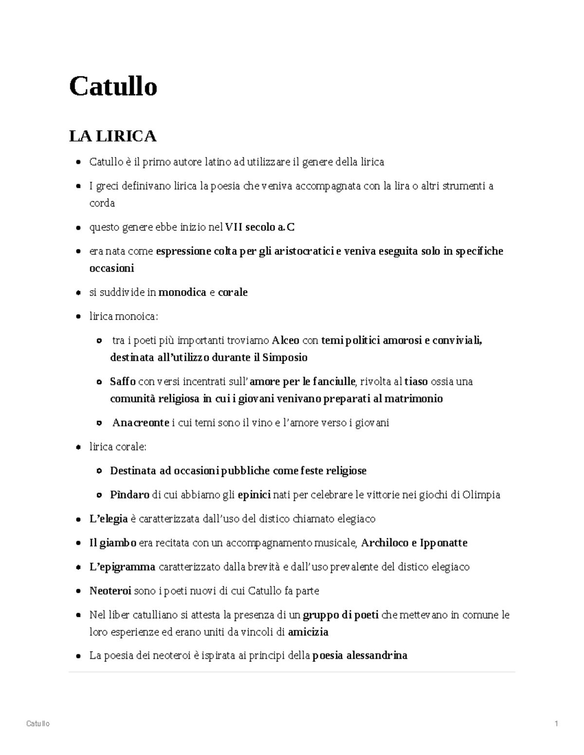 Catullo: Analisi della Lirica e Vita del Poeta (LA LIRICA) - Studocu