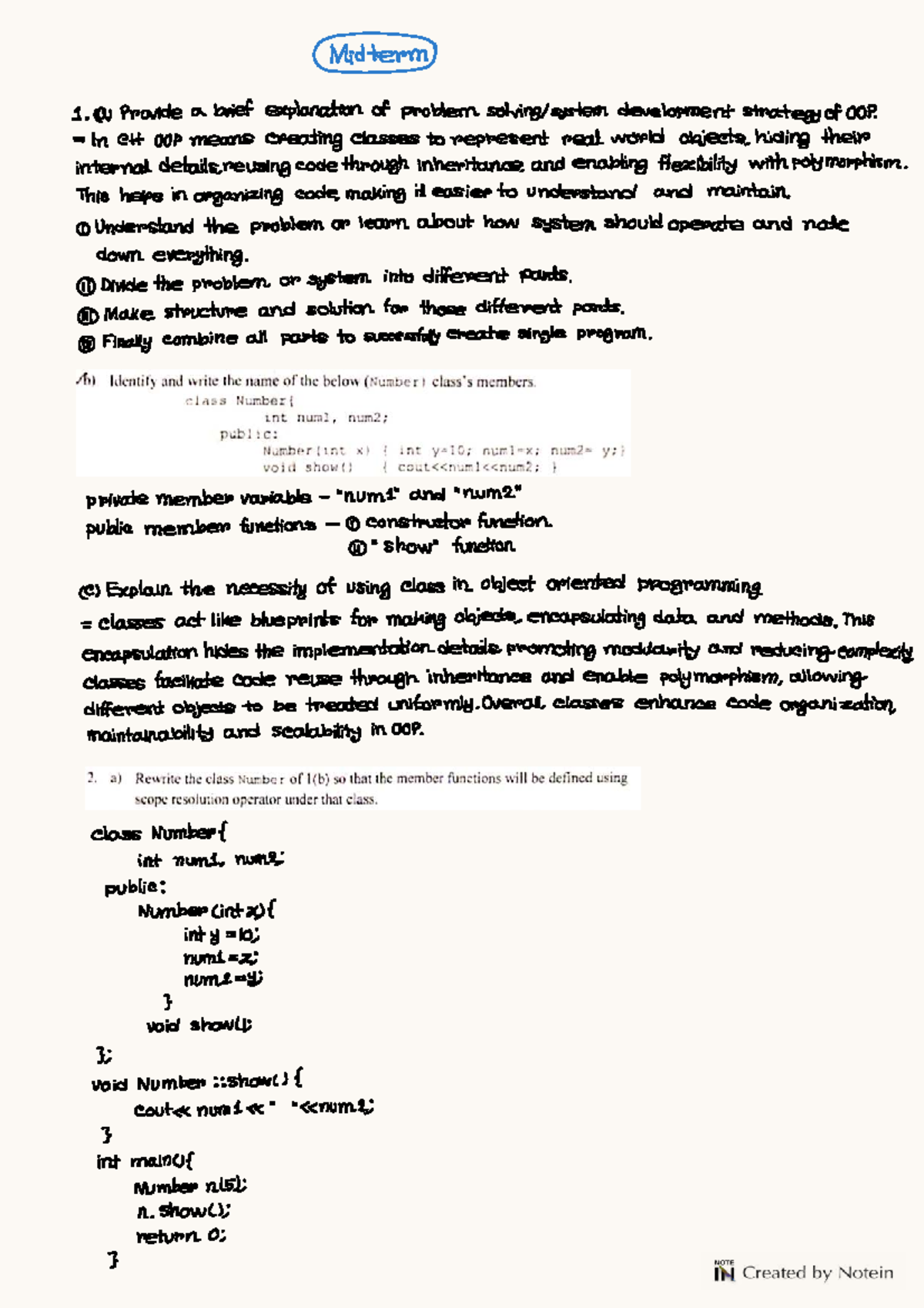 C++ Midterm 1 Solutions and OOP Concepts (MS100) - Studocu