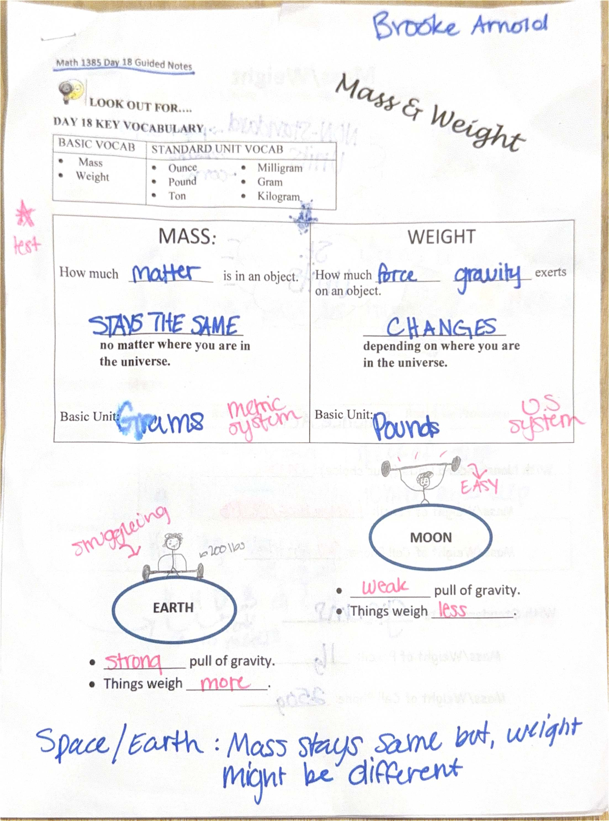Math 1385 Day 18 Guided Notes: Weight & Standard Units - Studocu