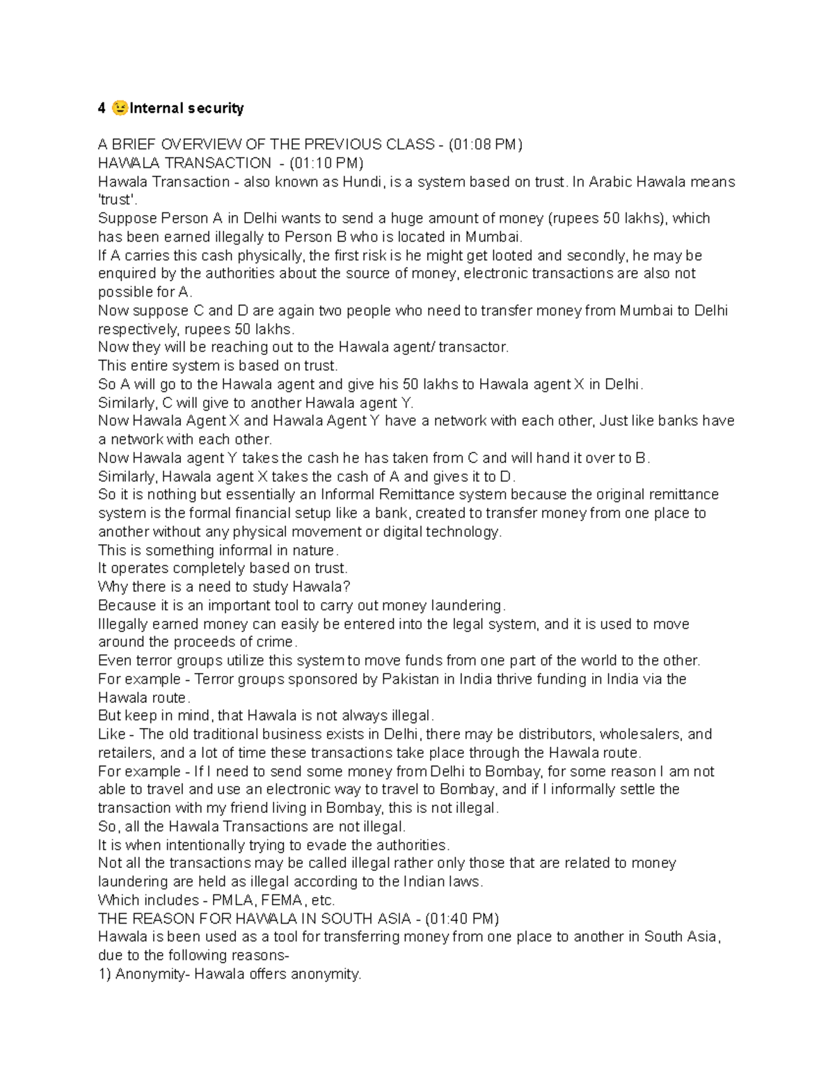 4 Internal Security - Overview of Hawala Transactions and Money ...