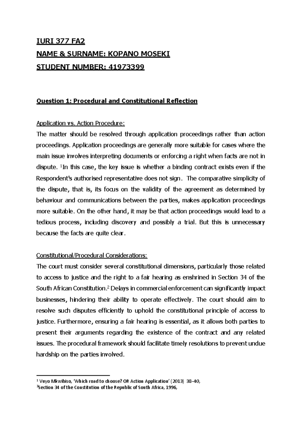 IURI 377 FA2 - Practice Essays on Contract Law and Procedure - Studocu