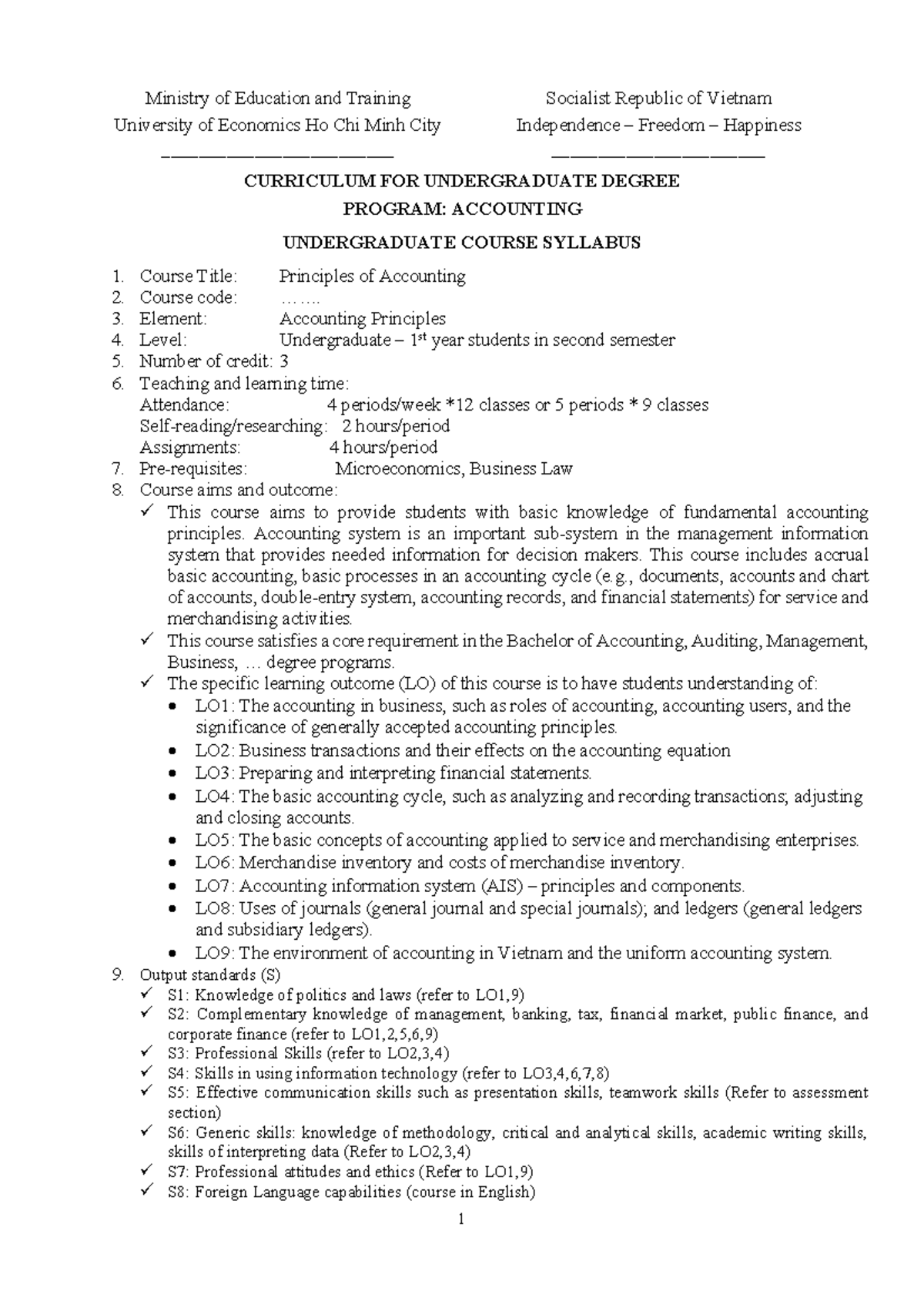 20250102 Syllabus: Principles of Accounting for 1st Year Students - Studocu