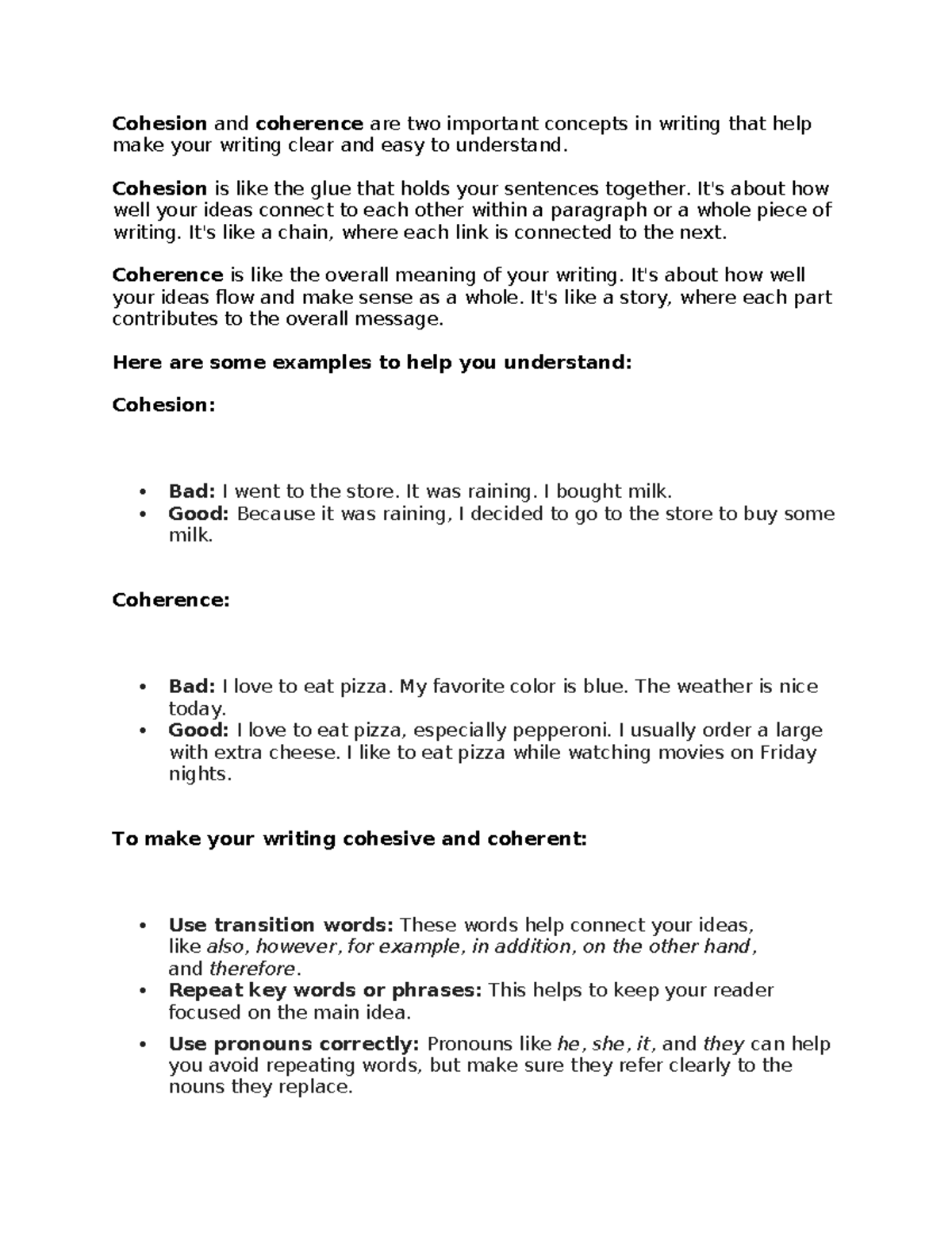 Cohesion and Coherence in Writing: Key Concepts Explained - Studocu