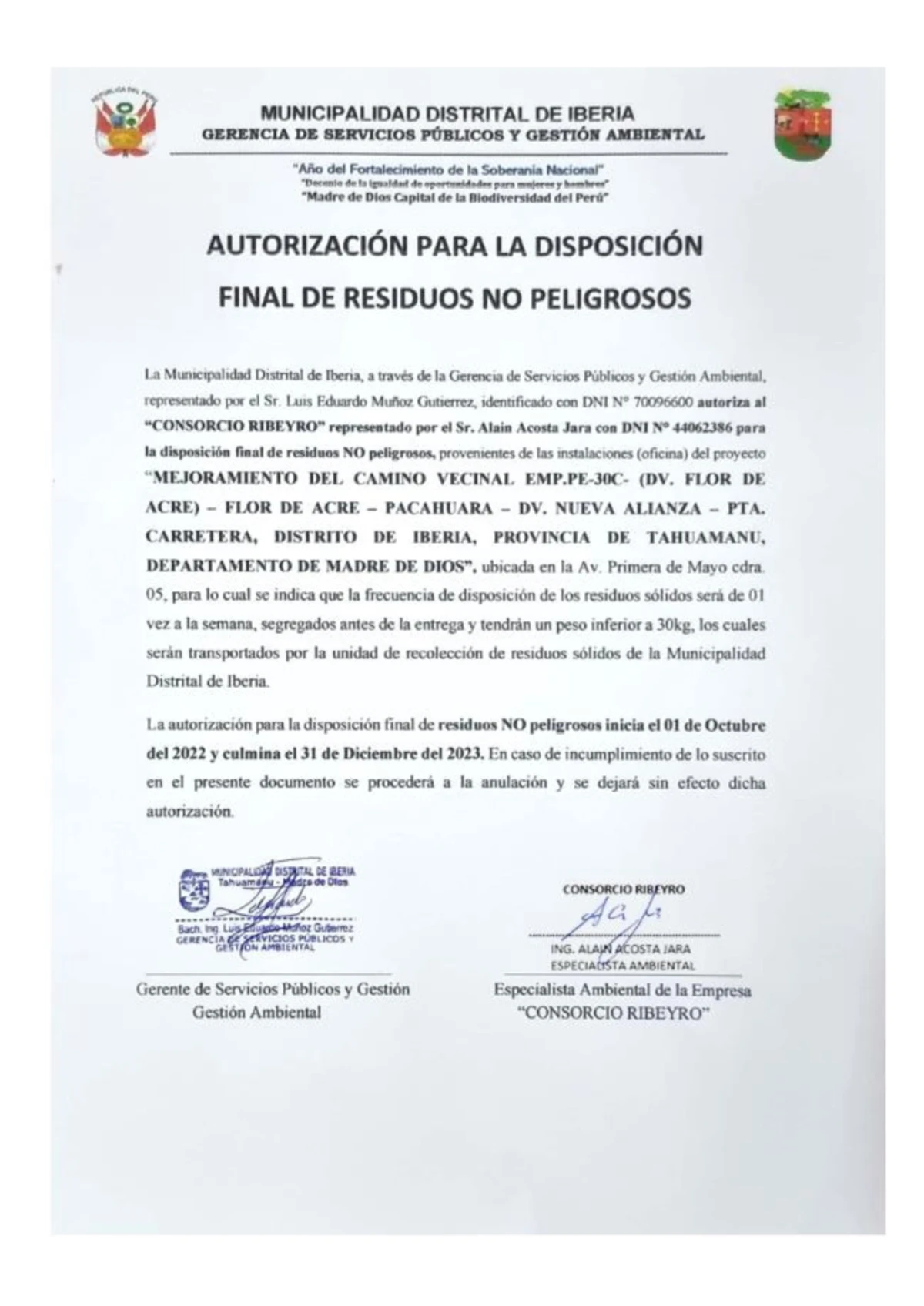 ACTA DE CIERRE DEL USO TEMPORAL DE TERRENO DME - PROYECTO VIAL - Studocu