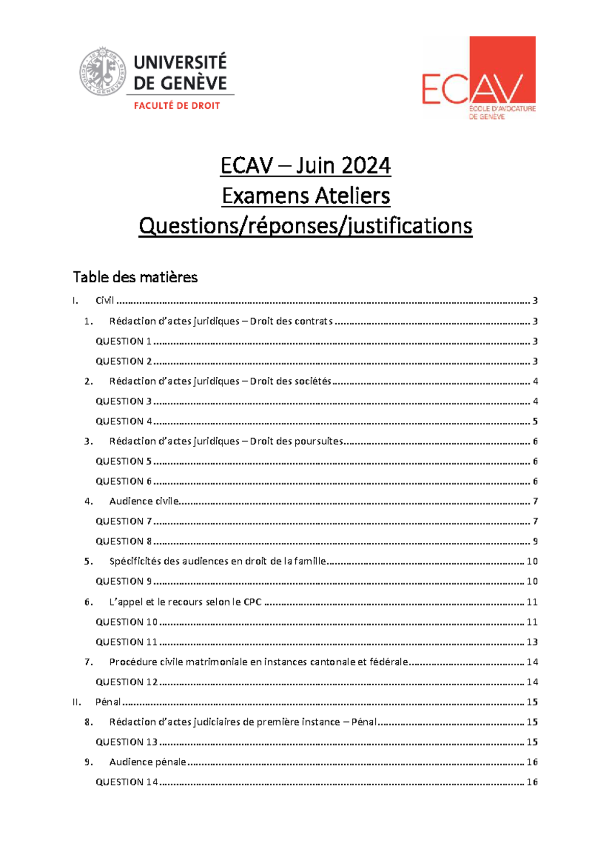 Ateliers ECAV Juin 2024 : Questions et Justifications des Examens - Studocu
