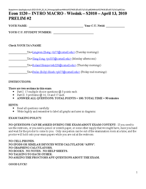 Econ 1120 Prelim 1 Notes - Econ 1120- Introductory Macroeconomics ...