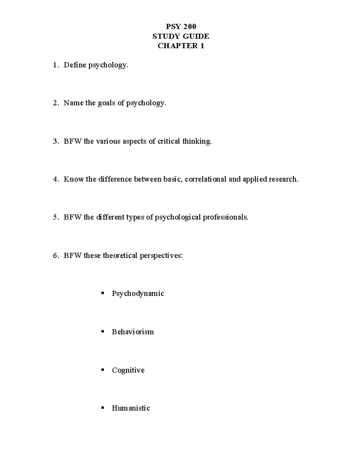 PSY 200 STUDY GUIDE: CHAPTER 1 KEY CONCEPTS AND TERMS - Studocu