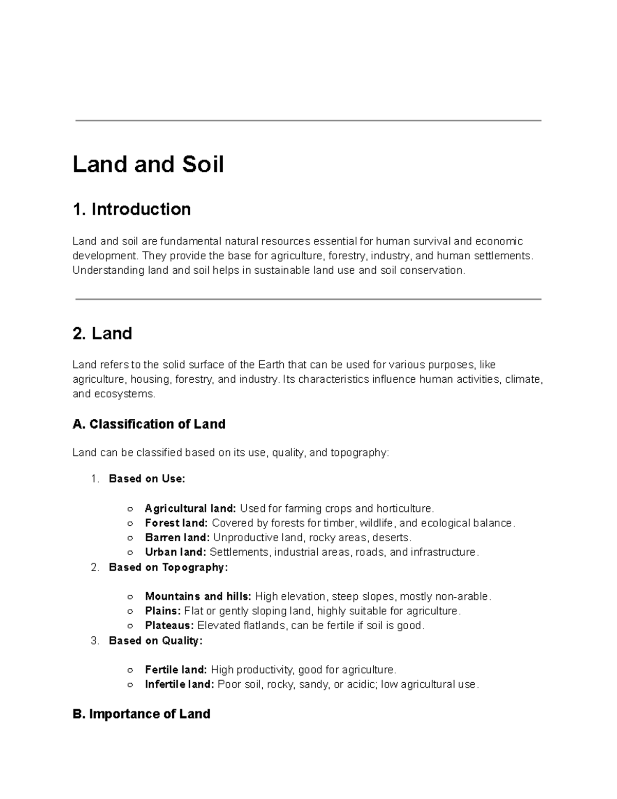 Land and Soil - Comprehensive Study Notes for Course Code L&S 101 - Studocu