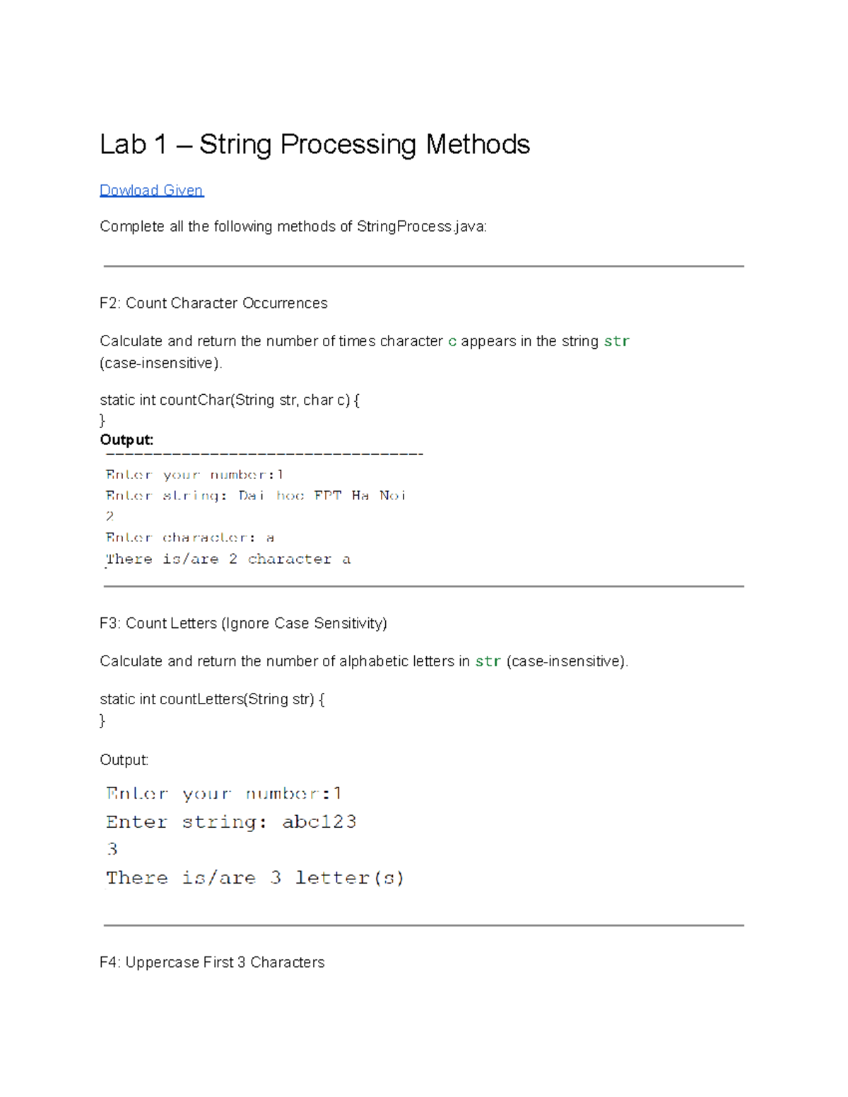 Lab 1: String Processing Methods (F2-F11) - Complete Guide - Studocu
