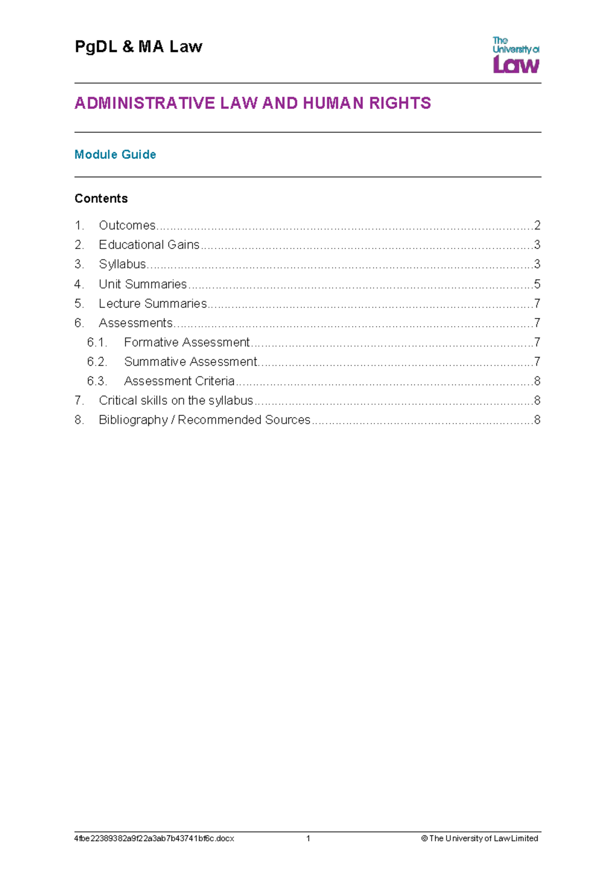 PgDL MA Law: Administrative Law & Human Rights Module Guide - Studocu