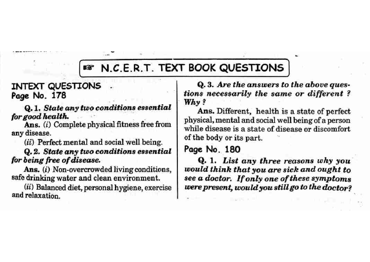 Why do we fall ill (Text Book Exercise Answers) - N.C.E. T. TEXT BOOK ...