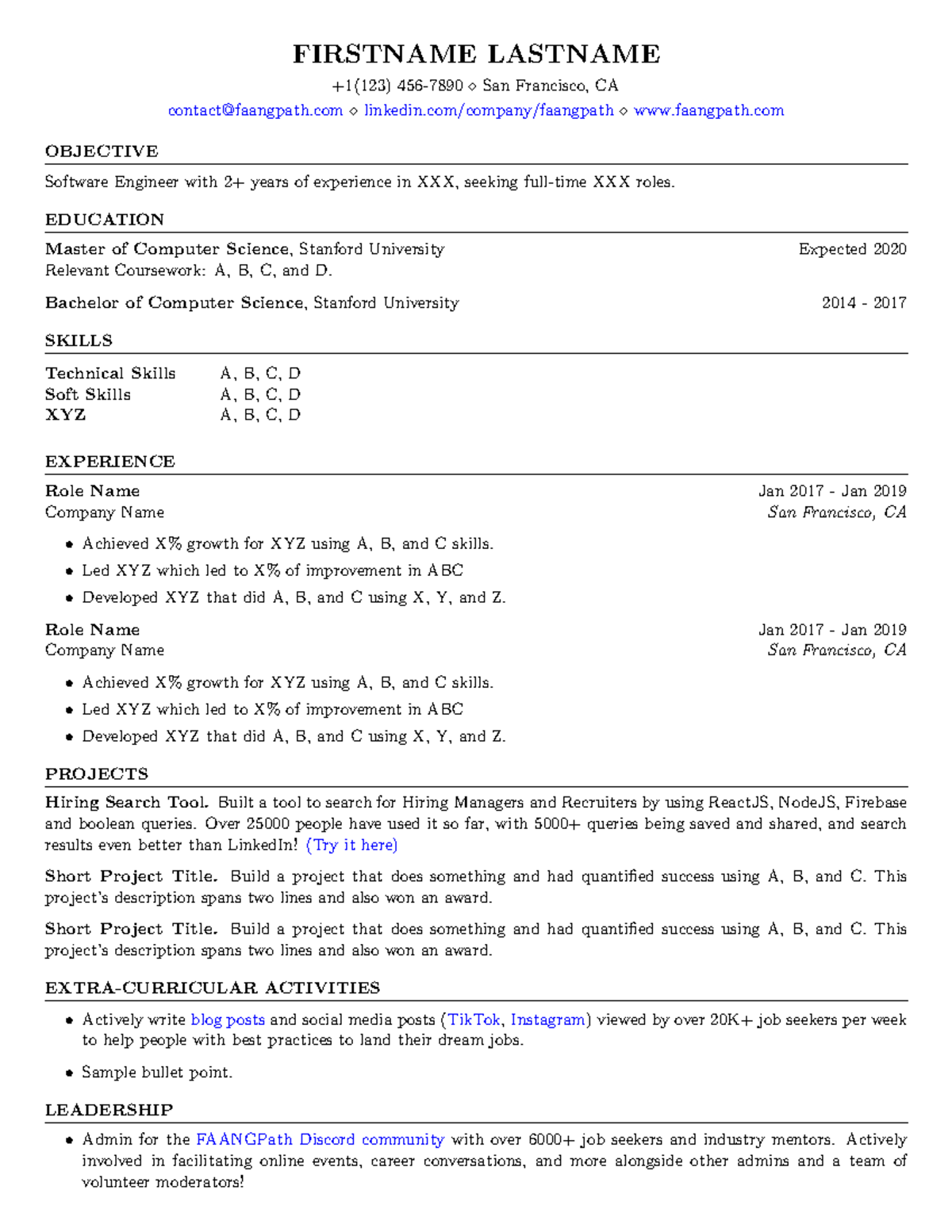 Faangpath-simple-template - FIRSTNAME LASTNAME +1(123) 456-7890 ⋄ San ...