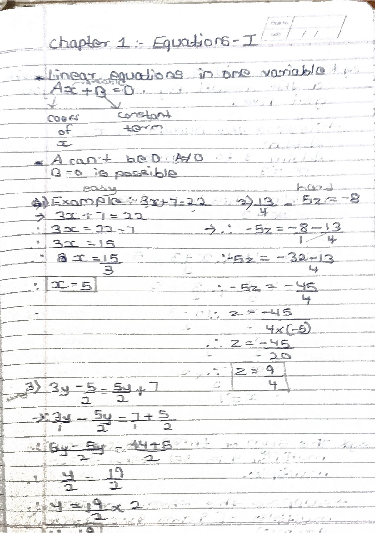 Chapter 1: Linear Equations in One Variable (QT Notes) - Studocu