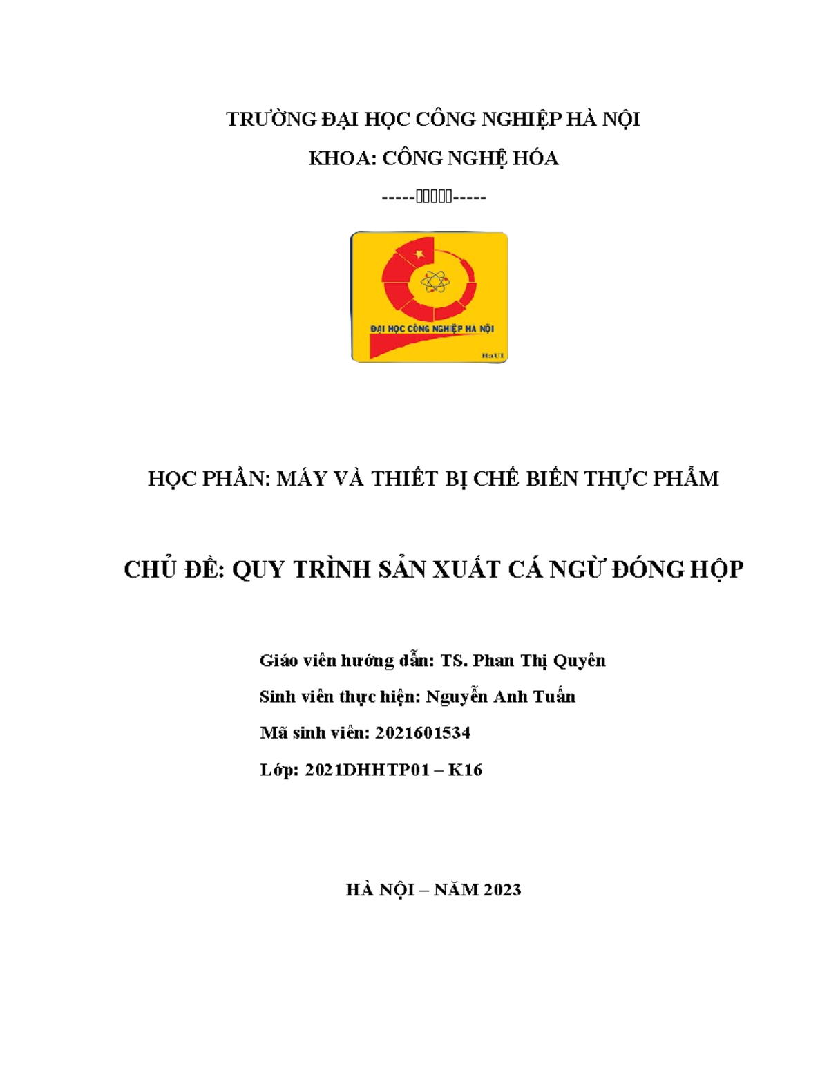 Quy trình sản xuất cá ngừ đóng hộp - Dạy nghề (MACHT101) 2023 - Document Preview