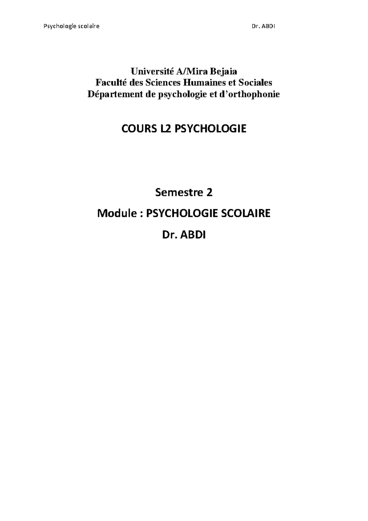 Cours L2 Psychologie - Module : Psychologie Scolaire - Semestre 2 - Studocu