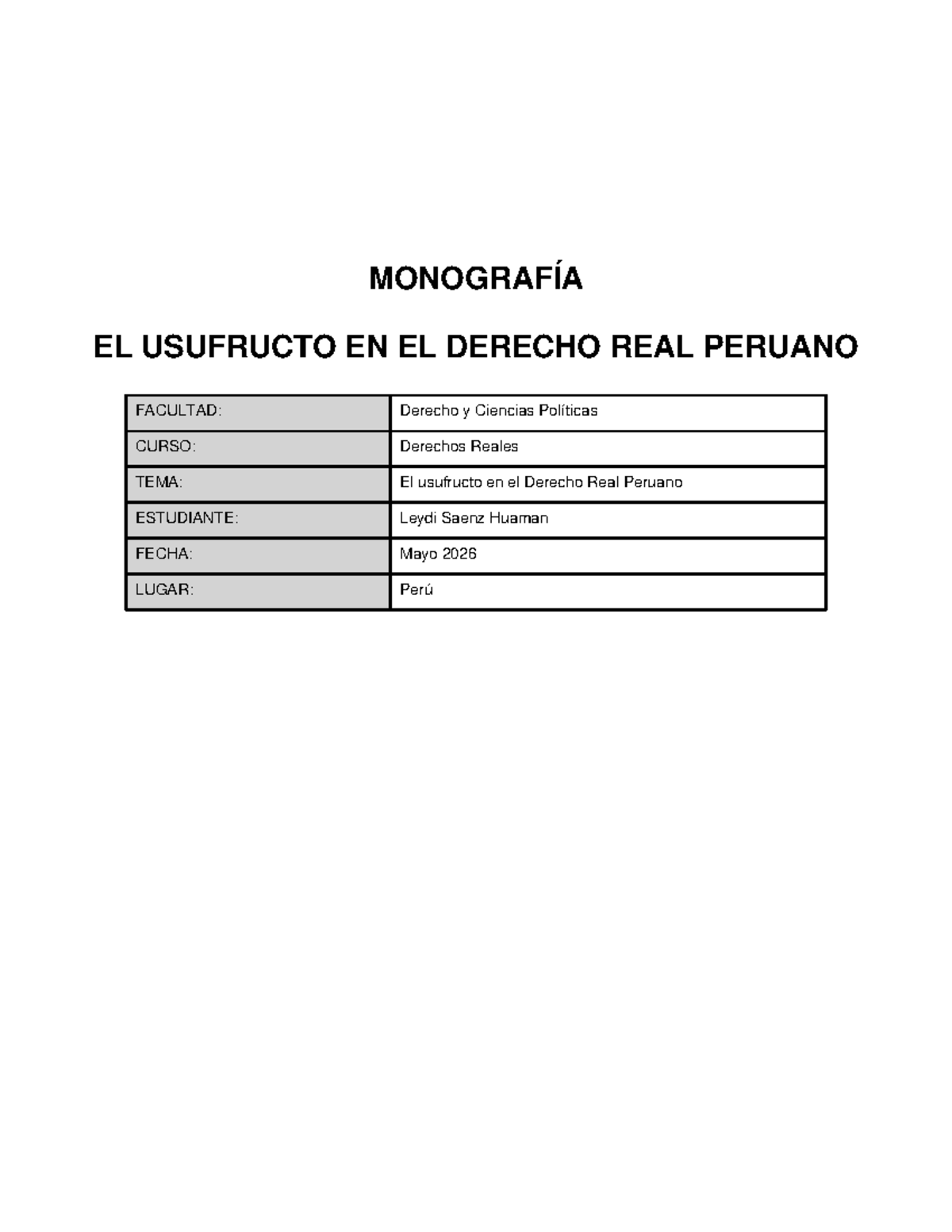 Monografía: El Usufructo en el Derecho Real Peruano - Derechos Reales ...