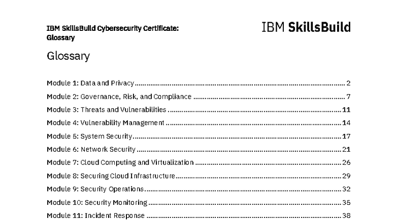 IBM SkillsBuild Cybersecurity Certificate: Comprehensive Glossary - Studocu