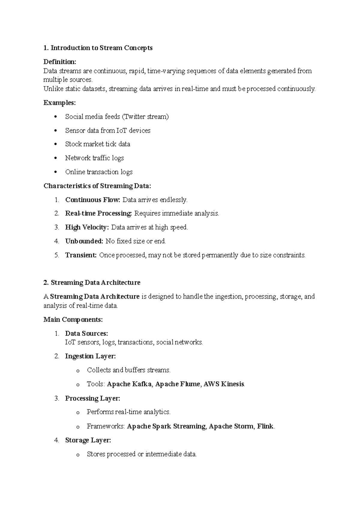 BD Module 2 - Streaming Data Concepts and Architecture Notes - Studocu